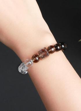 2026晶东珠宝7A天然茶晶白水晶黑金超随形珠手链时尚男女礼物手饰