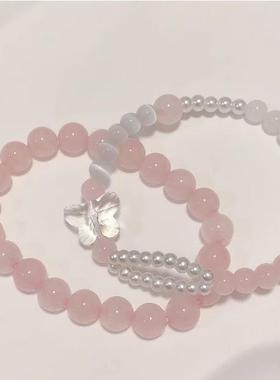 2026年新款粉嘟嘟蝴蝶仿珍珠手链超仙清新小众设计闺蜜礼物饰品女