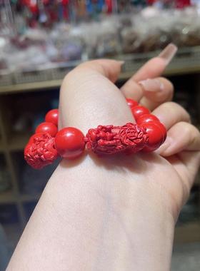 2026辰砂朱砂红砂双圈手串简约红色本命年男女款手链手饰品