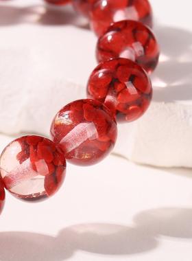 2026晶德珠宝 晶体砂聚宝盆手链本命年红色招财朱砂圆珠手串饰品