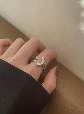 2026笑脸戒指女小众设计ins显瘦开口食指戒冷淡风时尚个性指环