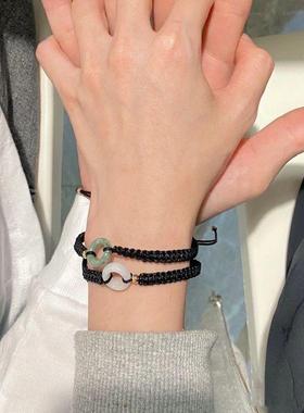 2026平安喜乐玉髓平安扣情侣手链森系可调节礼物手绳简约闺蜜礼物