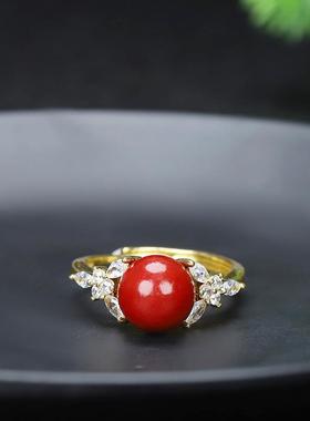 2026高含量朱砂紫金砂时尚镶嵌蛋面帝王砂戒指女款轻奢戒指高级感