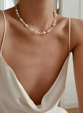 HOPIN巴洛克小米珠锁骨链珍珠款