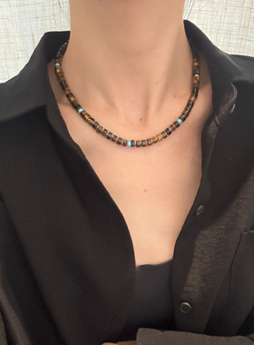 HOPIN小众独特设计虎眼石蓝松链