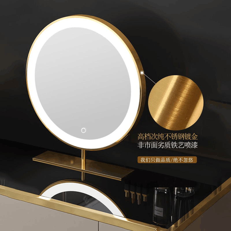 化妆镜台式智能大圆镜智能高清桌面大号补光灯美妆网红LED梳妆镜 - 图2