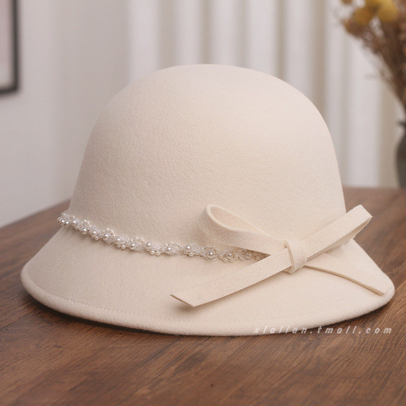 赫本风珍珠蝴蝶结羊毛呢渔夫帽女秋冬小香风气质盆帽优雅名媛礼帽,淘宝优惠券,粉丝福利购,淘宝优惠卷