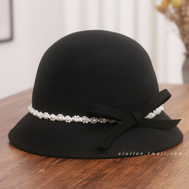 赫本风珍珠蝴蝶结羊毛呢渔夫帽女秋冬小香风气质盆帽优雅名媛礼帽,淘宝优惠券,粉丝福利购,淘宝优惠卷