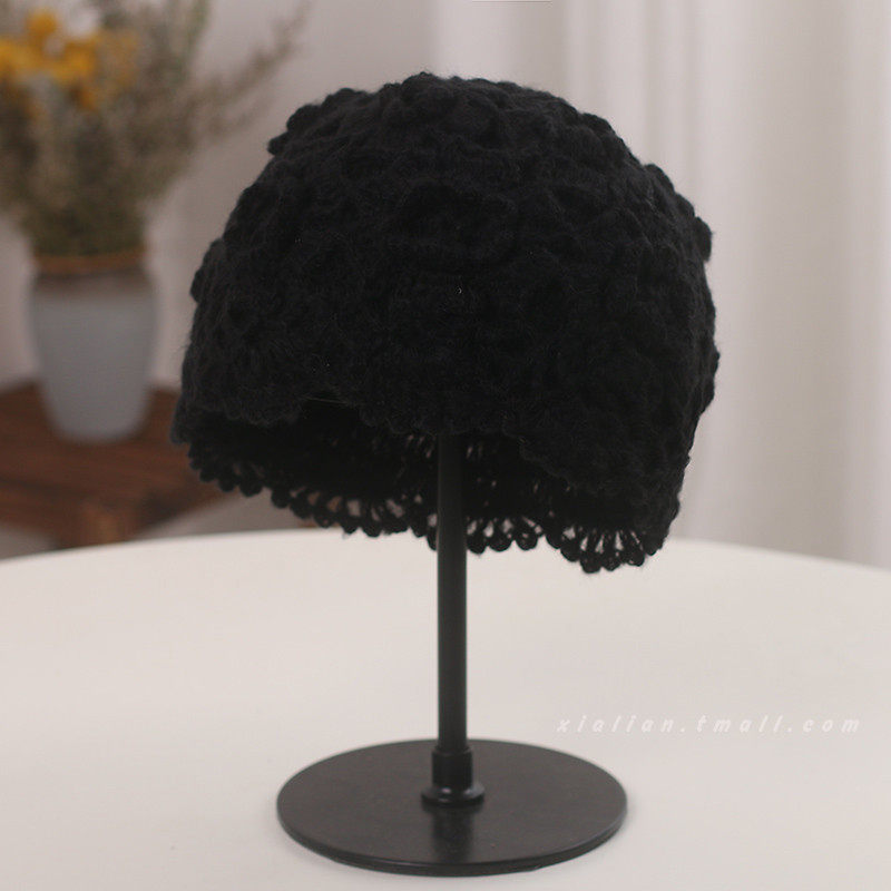 小众设计日系复古包头帽女秋冬保暖时尚百搭针织花朵毛线贝雷帽子,淘宝优惠券,粉丝福利购,淘宝优惠卷