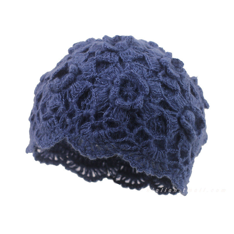 小众设计日系复古包头帽女秋冬保暖时尚百搭针织花朵毛线贝雷帽子,淘宝优惠券,粉丝福利购,淘宝优惠卷