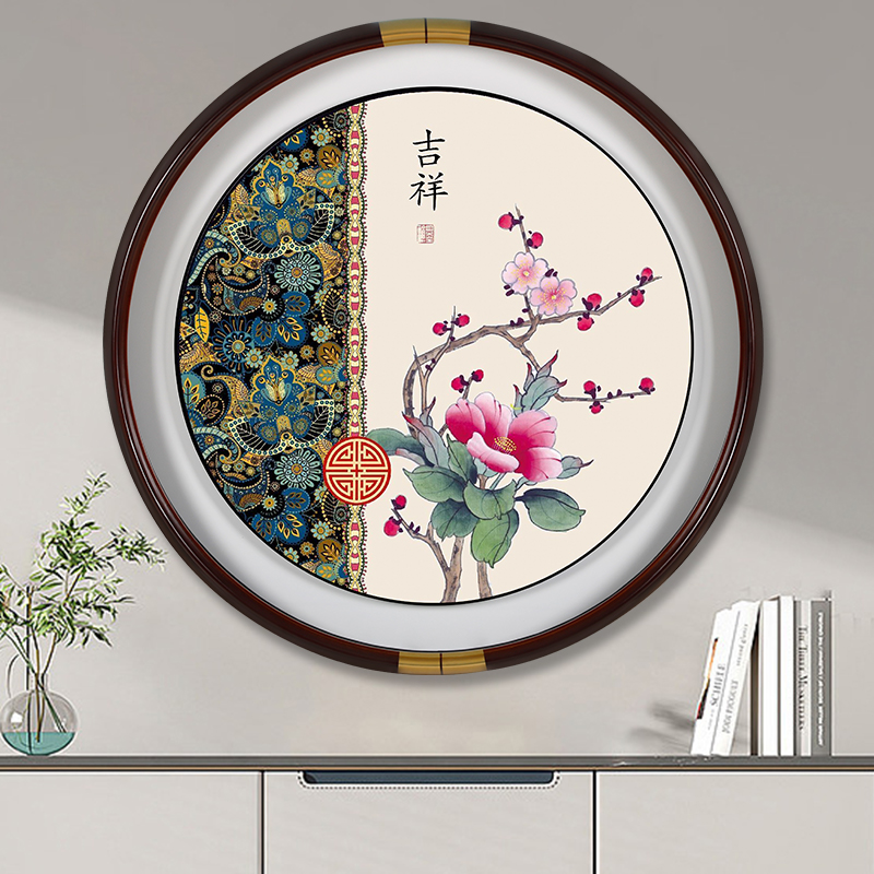 进门生财圆玄关装饰画荷花九鱼聚财图挂画高端客厅沙发背景墙新款-图3