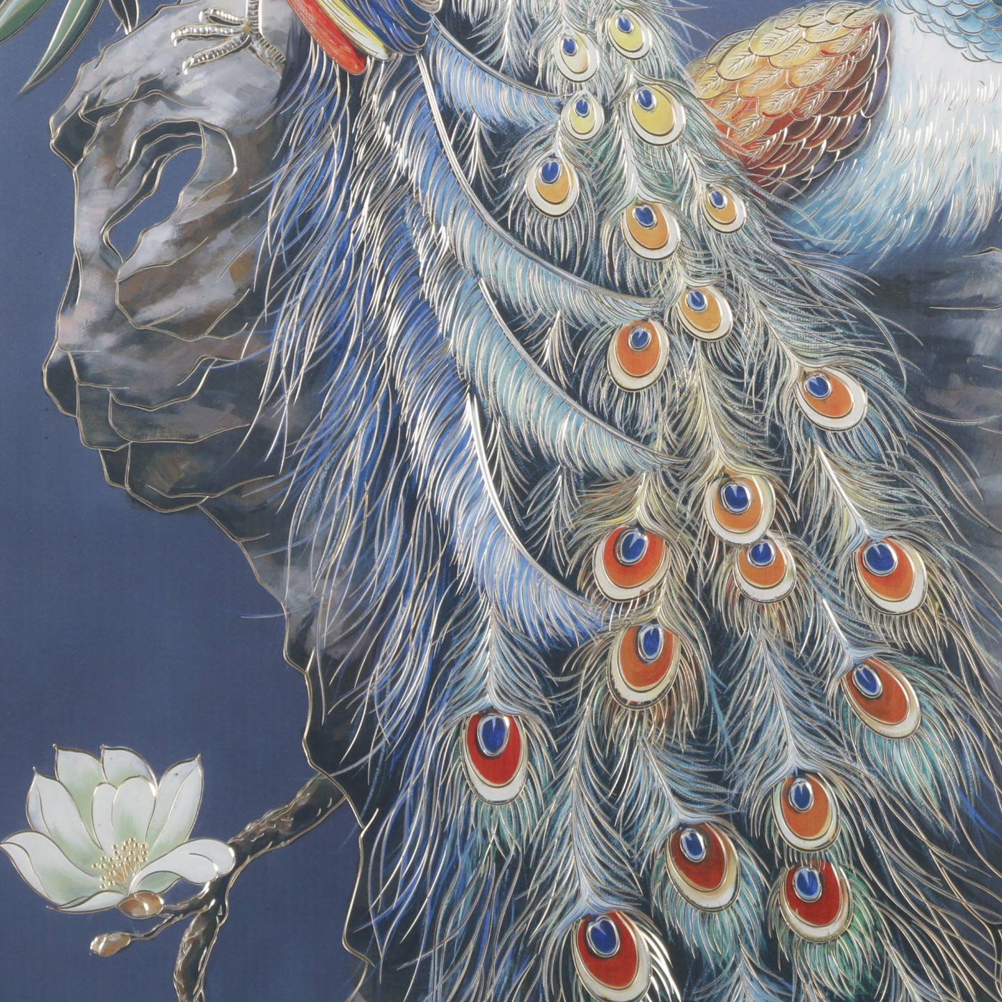 新中式玄关过道背景墙竖版挂画富贵吉祥铜雕画手工雕刻孔雀壁画