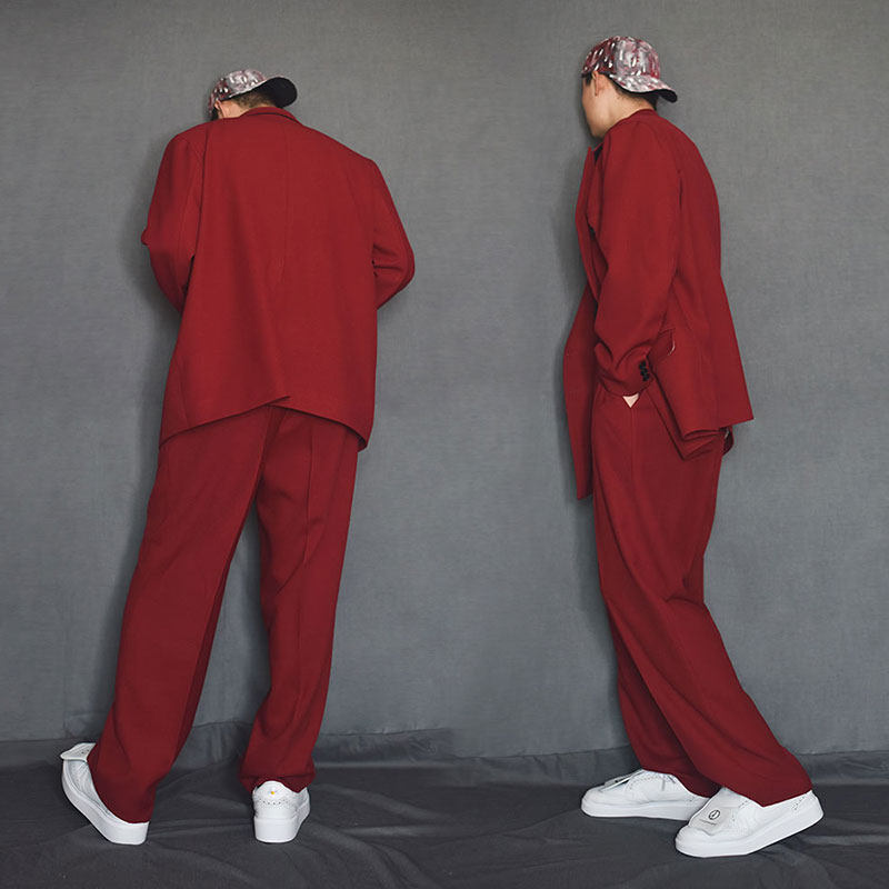 小众设计感免烫红色西服高级感亢奋上衣oversize西装外套男ins潮 - 图2