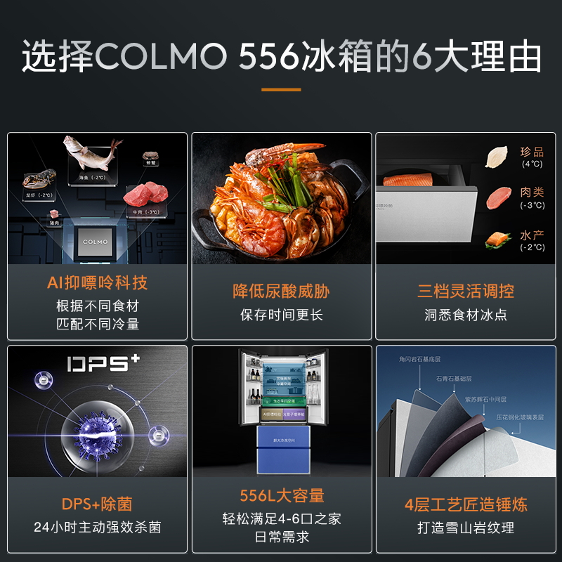 COLMO画境556L白色全嵌入式法式四门冰箱家用一级能效双系统零嵌-图0