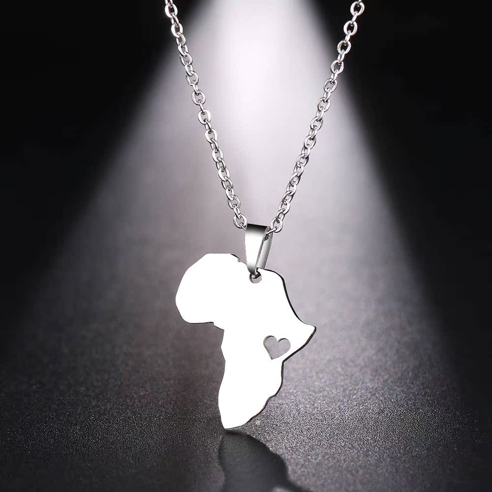 Necklace For Women Men Africa Map Gold Pendant Necklaces-图1