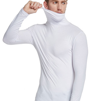 ເສື້ອຢືດດູໃບໄມ້ລົ່ນຄໍເຕົ່າບາງໆ Elastic Pile collar men's sleeved one-piece top modal sweater cotton sweater for inside