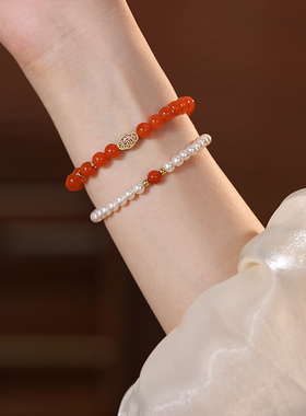 饰悟银饰女新中式南红叠戴