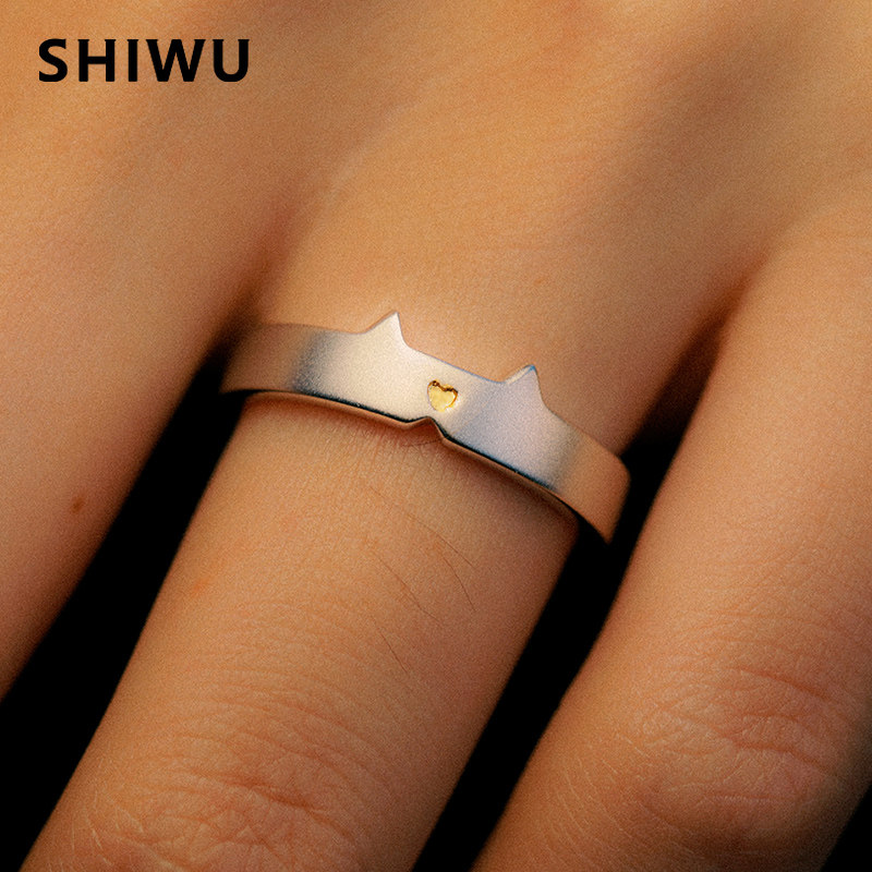 shiwu /喵星人铃铛耳朵纯银戒指 饰悟戒指/指环