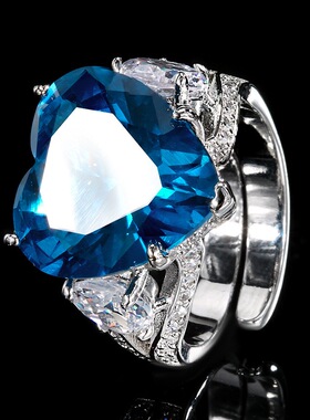 新款铜镀银仿红宝石镶钻心形戒指仿彩宝开口指环仿绿碧玺爱心戒子