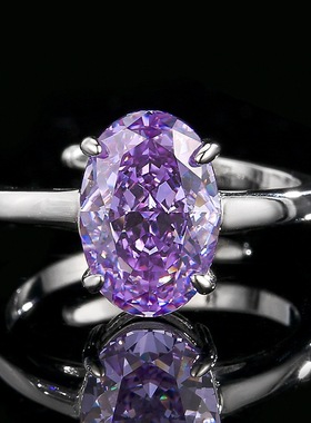 新款铜镀银仿紫水晶吊坠简约项链女仿彩宝镶钻椭圆形耳钉开口戒指