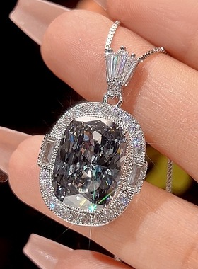 新款铜镀银饰品仿彩宝镶钻吊坠女款项链灰色满钻方形耳钉开口戒指