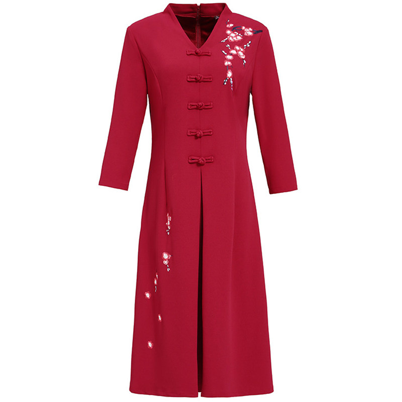 婚礼妈妈秋装连衣裙中年女旗袍裙子 恰时光中老年女装