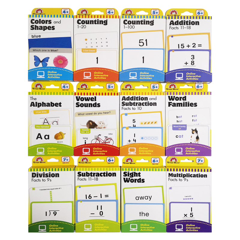 Evan-Moor The Learning Line Flashcard 闪记学习卡 3岁以上 美国加州教辅 evanmoor 少儿英语训练 颜色 数学 加减乘除运算字母表 - 图0