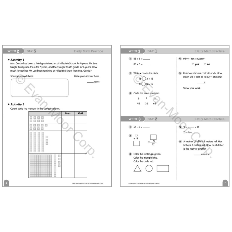 Evan-Moor Daily Math Practice Grade 3 SE每日练习系列数学复习三年级无答案作业本美国加州教辅-图1