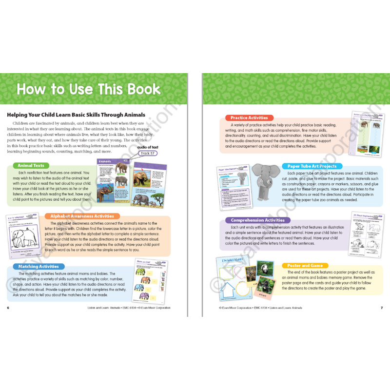 Evan-Moor Listen & Learn Animals 听故事学英语系列 动物 3册套装 美国加州教辅 evanmoor幼儿园数学 阅读 视觉 发音少儿英语 - 图1