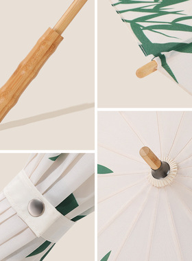 复古竹叶图16骨木柄长杆伞高颜值精致古风家居日用装饰礼物