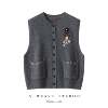 Heavy hand embroidery! New autumn and winter cashmere cardigan women's round neck sleeveless knitted vest women's slim sweater waistcoat