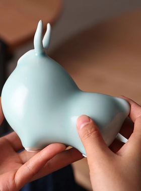 景德镇手工影青瓷新中式创意生肖牛小摆件办公室装饰套装开业礼品