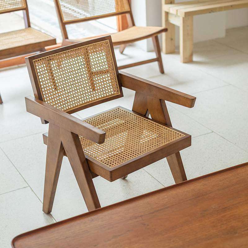 ins复古藤编餐椅实木休闲吃饭椅子简约实木靠背餐椅北欧昌迪加尔,淘宝优惠券,粉丝福利购,淘宝优惠卷