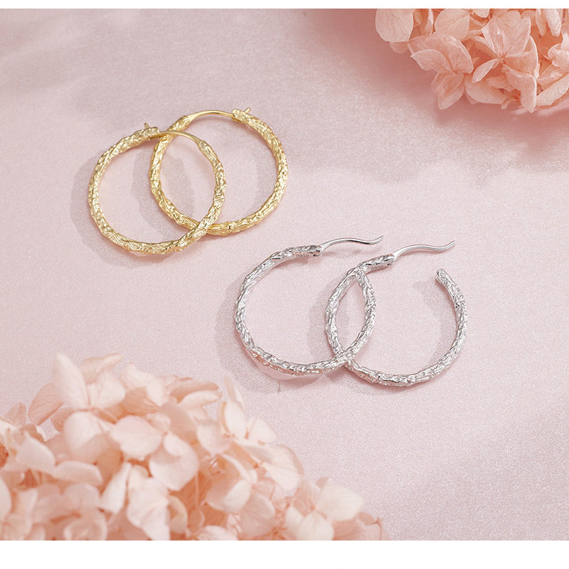 耳环轻奢高级感跨境欧美热销S925纯银熔岩纹理圆圈重工耳饰,淘宝优惠券,粉丝福利购,淘宝优惠卷