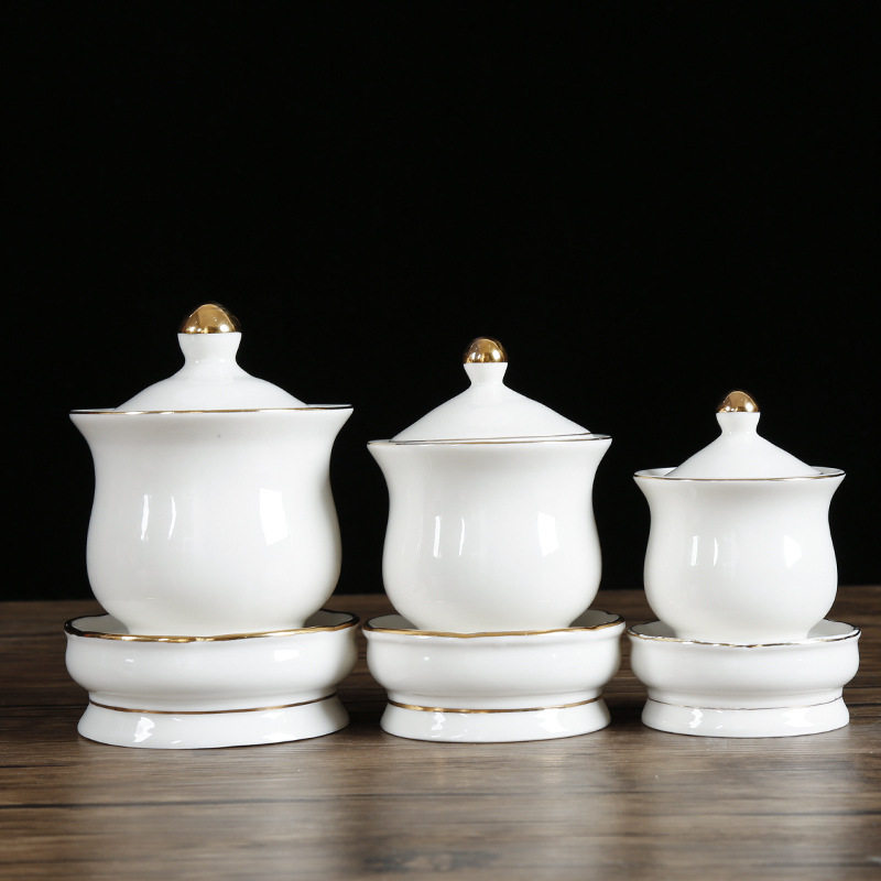 明引纯白色家用套装陶瓷果盘描金香炉无字花瓶供水杯油灯供桌摆件,淘宝优惠券,粉丝福利购,淘宝优惠卷