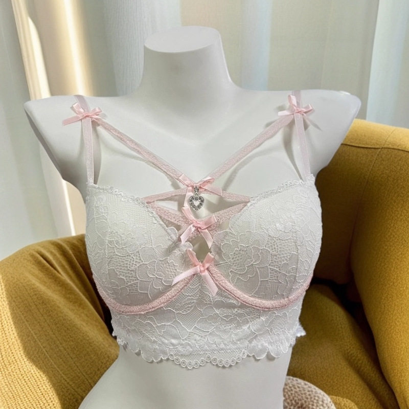 爱心钻钻~日系少女纯欲闪钻交叉蕾丝内衣套装性感蕾丝聚拢文胸bra,淘宝优惠券,粉丝福利购,淘宝优惠卷