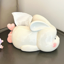 Light Extravagant Cute Rabbit Tissue Box Living Room Upscale Napkin Box Ceramic Cramps Creative Tea Table Swing Piece Paper Cramps