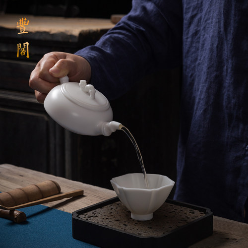 丰阁德化白瓷羊脂玉茶壶郑雄彭大师手作高升壶名家珍藏版功夫茶具 - 图0