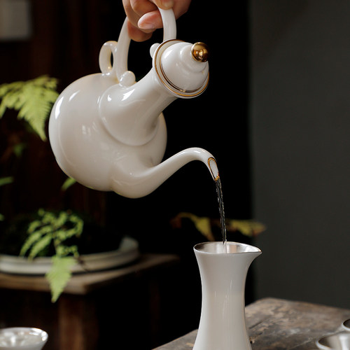 鎏银酒杯双头羊脂玉陶瓷白酒杯仿古黄烈酒杯高白瓷10ml小酒盅家用 - 图0