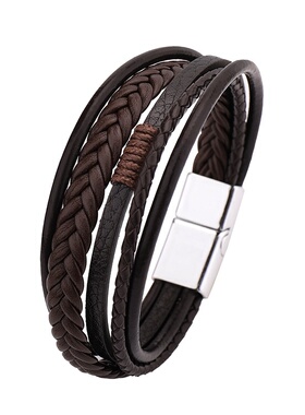 2020新款饰品牛皮绳编织皮男士手链高档合金磁扣皮手环跨境热卖
