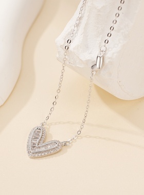 925银简约风设计v字爱心锁骨链轻奢甜美风感项链厂家直销