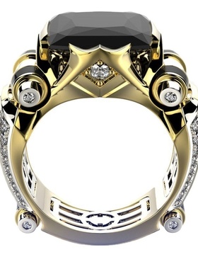 华杰 wish热卖镶锆石双色戒指 欧美跨境爆款豪华时尚戒指厂家直销