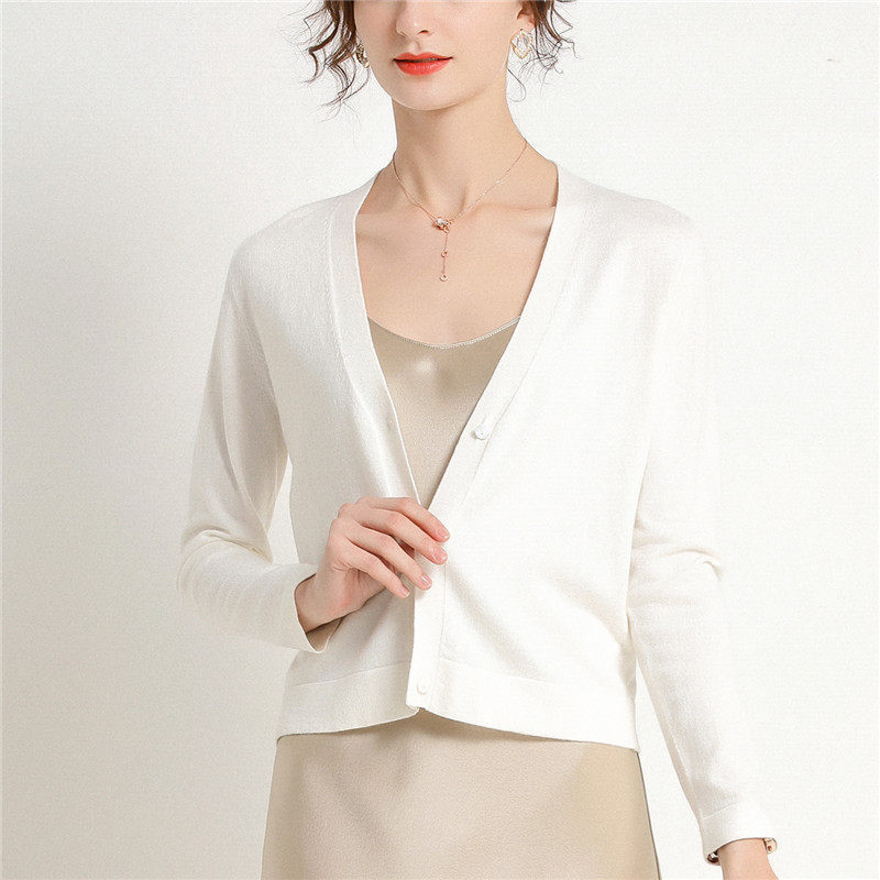 2020春夏短款薄针织v领羊绒防晒衣 卿羊毛针织衫