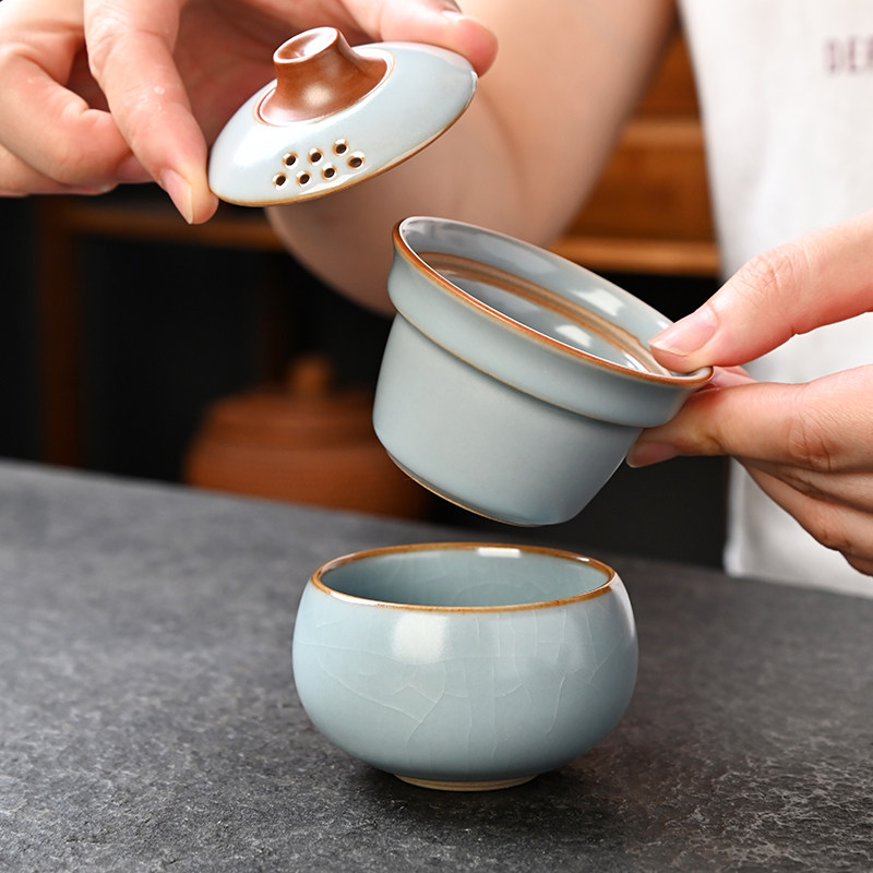 Ru kiln open piece travel tea set set high-end one-person drinking outdoor camping portable quick cup teapot tea cup
