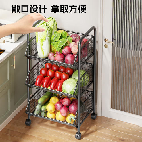 可移动厨房置物架水果蔬菜收纳架带轮杂物储物架省空间大容量 - 图3