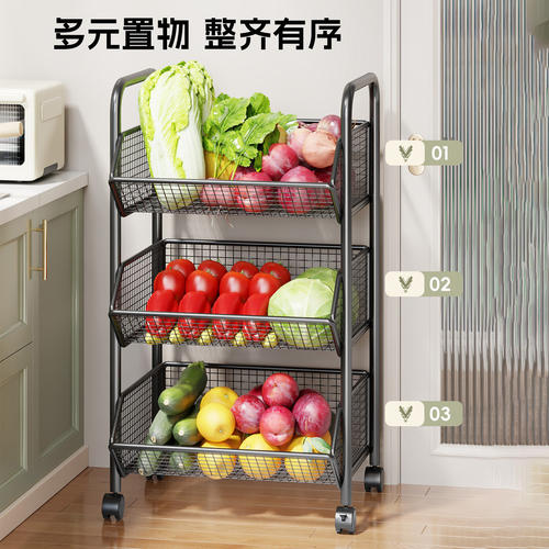 可移动厨房置物架水果蔬菜收纳架带轮杂物储物架省空间大容量 - 图0