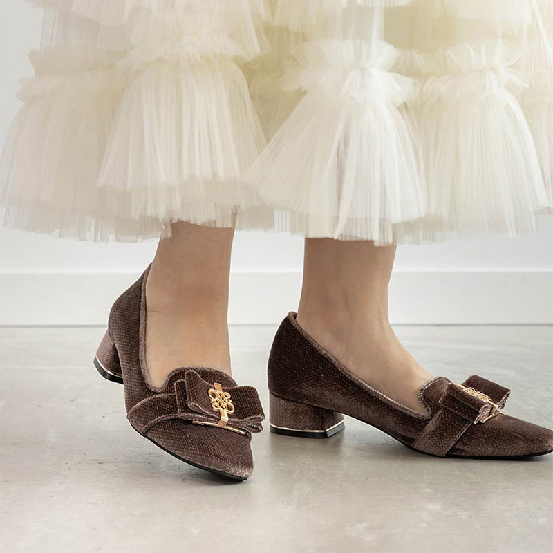 RANDA 25早秋新款蝴蝶结休闲丝绒粗跟方头秋冬乐福鞋 PH36016,淘宝优惠券,粉丝福利购,淘宝优惠卷