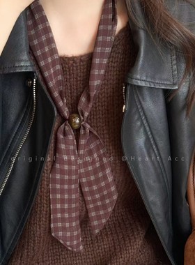 复古咖绿色碎花丝巾项链女小众抽拉式长款秋冬毛衣链时髦百搭配饰