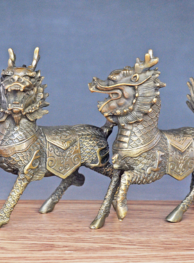 铜麒麟摆件一对家居装饰品火麒麟