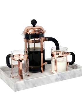 北欧复古玻璃玫瑰金属托法压咖啡茶壶杯套装方托盘样板间厨房餐厅